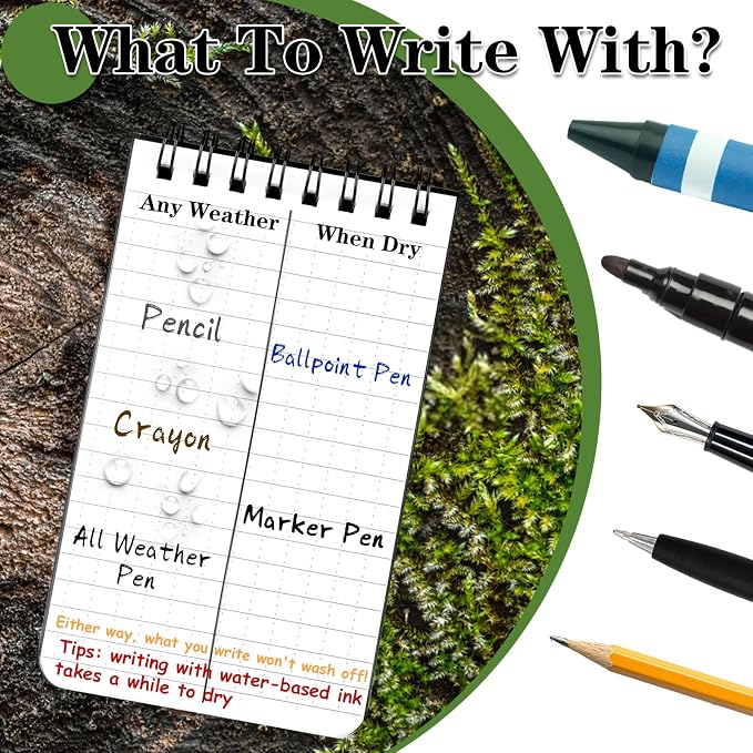 COIDEA Waterproof Notebook, 4 Pack 3" x 5" Top-Spiral Pocket Notepad