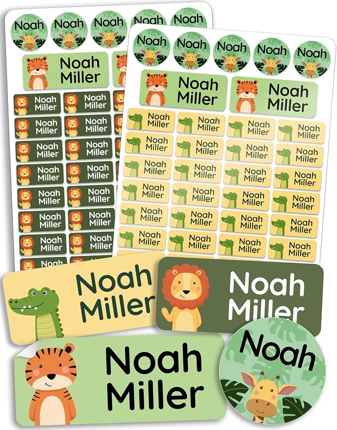 Personalized Daycare Name Labels for Kids [70pcs, Adventure] - Waterproof Name Stickers for School, Baby Bottles & Clothing - Custom Name Stickers - Washable Stick On Labels (Various Sizes) | Self adhesive and machine washable, name labels for kinderga...