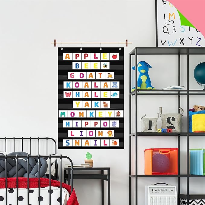 Daily Schedule Pocket Chart, Class Schedule with 10 Clear Pockets Plus 4 Over Door Hangers for Classroom Home School Schedule Organization & Time Management-Fits 4” Sentence Strips & Word Cards