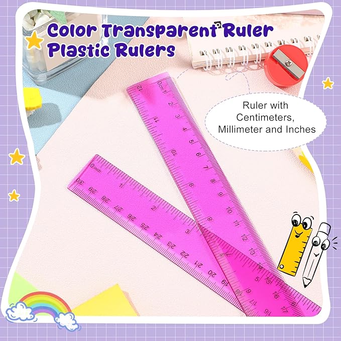 EBOOT 2 Pack Plastic Ruler Straight Ruler Plastic Measuring Tool for Student School Office(Purple,12 Inch)