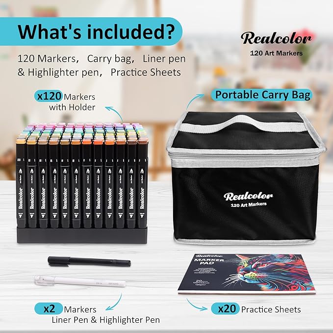 100 Alcohol Markers Set,Dual Tip Art Markers for Adult Coloring, Alcohol Markers Set for Drawing,Coloring,Sketching,Card Making,Illustration, Ideal for Artists, Designers & Crafters
