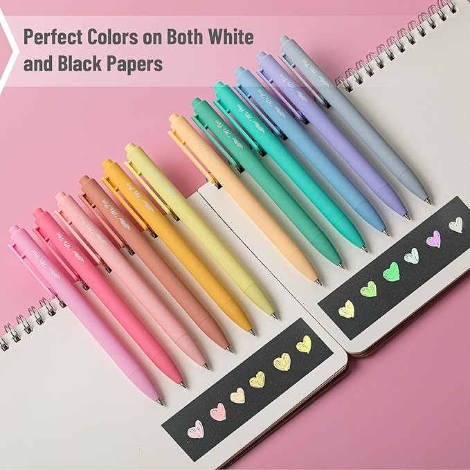 Mr. Pen- Retractable Gel Pens, 12 Pack, Assorted Colors Ink, Fine Point 0.7mm, Fast Dry, Smooth Writing, Cute Pens for Drawing, Writing Planner and School Supplies