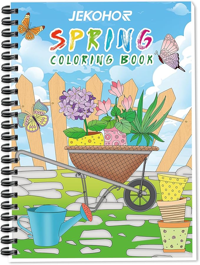 Jekohor Spring Theme Adult Coloring Book - 9x12 Inch Large Single-Sided Pages, 200gsm Thick Paper for Markers & Watercolor, Easter Gift for Women - Coloring Books for Adult Relaxation