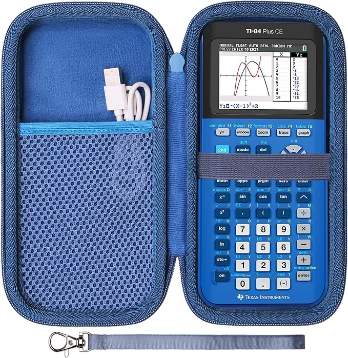 Case for Texas Instruments TI-84 Plus CE/TI-84 Evo/TI 84 Plus/TI-Nspire CX II CAS/TI-Nspire CX II Graphing Calculator, Mesh Pocket for Charging Cables, Pens and Rule(Blue)