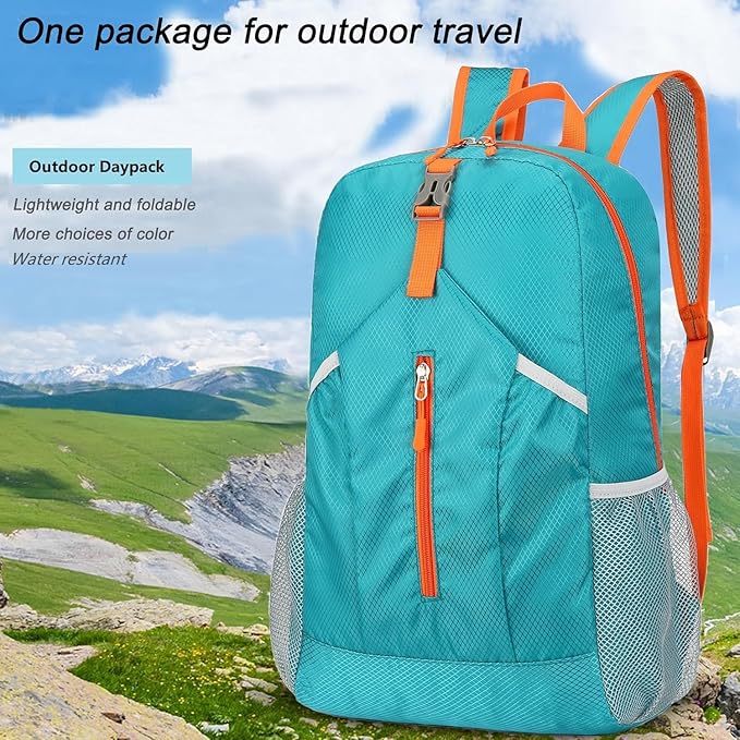 levayhill 25L Foldable Hiking Backpack Lightweight Packable Basic-Daypack Collapsible Bag Water-Resistant Travel Men Women Camping Cycling Outdoor (Lake Blue)