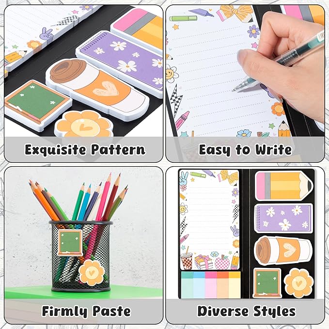B1ykin Best Teacher Sticky Notes Set - Black Composition Line Teacher Self-Stick Notes Pad, 550 Sheets Writing Memo Pages Sticky Notepad for Teacher Appreciation Gifts, School Office Supplies (4Pcs)