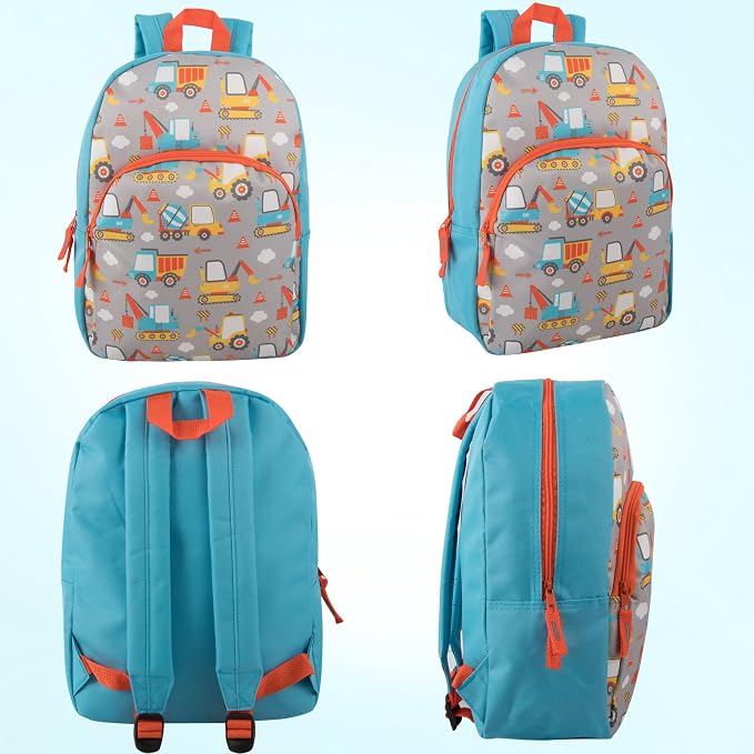 Trail maker 15 Inch Kids Backpacks for Boys & Girls | Preschool, Kindergarten, Elementary School Backpacks with Adjustable, Padded Straps (Construction Trucks)