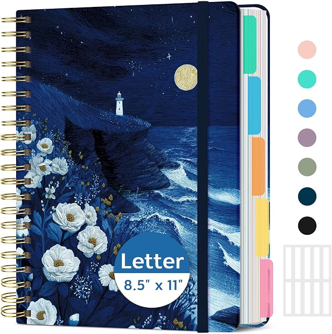Taja Cute Large Spiral Lined Notebook for Work with 5 Removable Dividers