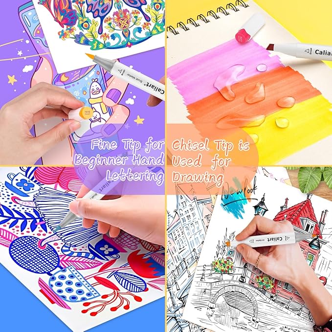 Caliart Alcohol Markers, 24 Colors Art Coloring Marker Set Fine & Chisel Dual Tip Drawing Gifts, Easter Basket Essentials, Easter Basket Stuffers