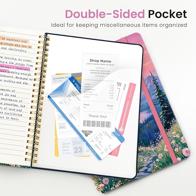 ZOTIA Lined Spiral Journal for Women, A5 Cute Hardcover College Ruled Notebook for Work, School & Note Taking, Aesthetic Writing Journal, 140 Pages (5.8" x 8.3"), Lavender Horizon