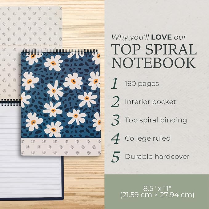 Steel Mill & Co. Large Top Spiral Notebook, Leopard Daisy