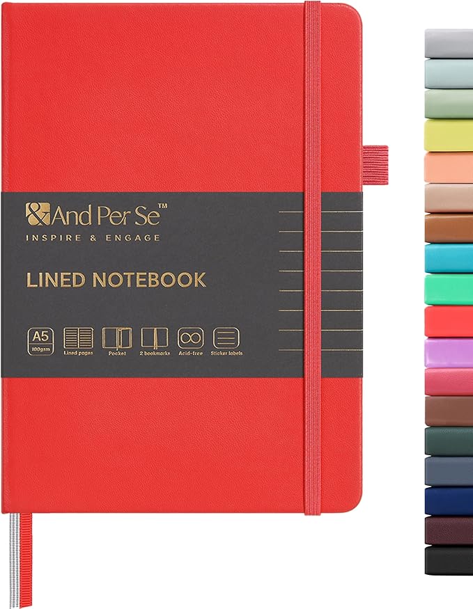 &And Per Se Lined Journal Notebook, 160 Pages, A5 5.7 x 8 inches College Ruled Thick Paper Notebook Journals for Writing, Hardcover Notebooks for Women Men Office School (1 Pack, Red)
