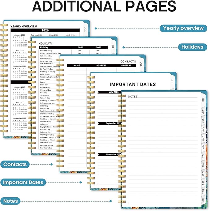 Planner 2026-2027, Academic Year Monthly and Weekly Calendar Planner, Jul 2026 - Jun 2027, Hardcover Teacher Student Planning Agenda book with Tabs, Perfect for School Office Supplies, 8.5" x 11" - Deep Bearings