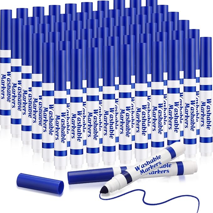 60 Pcs Blue Washable Markers Bulk Coloring Broad Line Markers for Kids Conical Tip Blue drawing pens for Classroom Back to School travel Art baby shower gender reveal Supplies, Ages 6+