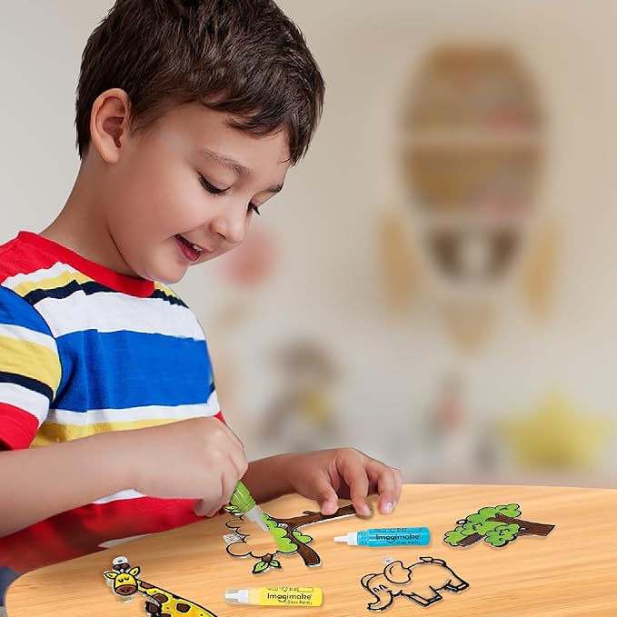 Imagimake Window Art Jungle | 16-Piece Glass Paint & Suncatcher Kit | Craft & Discover Animals | Art Kit for Kids| 5 Year Old Boy Gifts | Birthday Gifts for Boys & Girls Ages 5,6,7,8,9,10,11,12