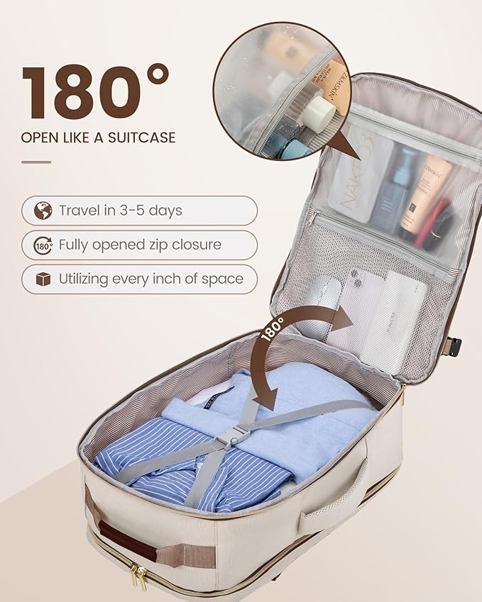 LOVEVOOK Travel Backpack for Women & Men 50L,Airline Approved Carry On Backpack Travel Essentials,TSA Carry on Luggage,Waterproof Personal Item Travel Bag,Suitcase with 3 Packing Cubes,Primary-Coffee