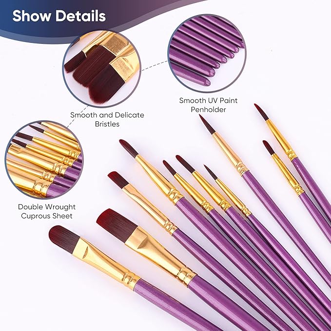 Paint Brushes Set, 20 Pcs Paint Brushes for Acrylic Painting, Oil Watercolor Acrylic Paint Brush, Artist Paintbrushes for Body Face Rock Canvas, Adult Drawing Arts Crafts Supplies, Purple