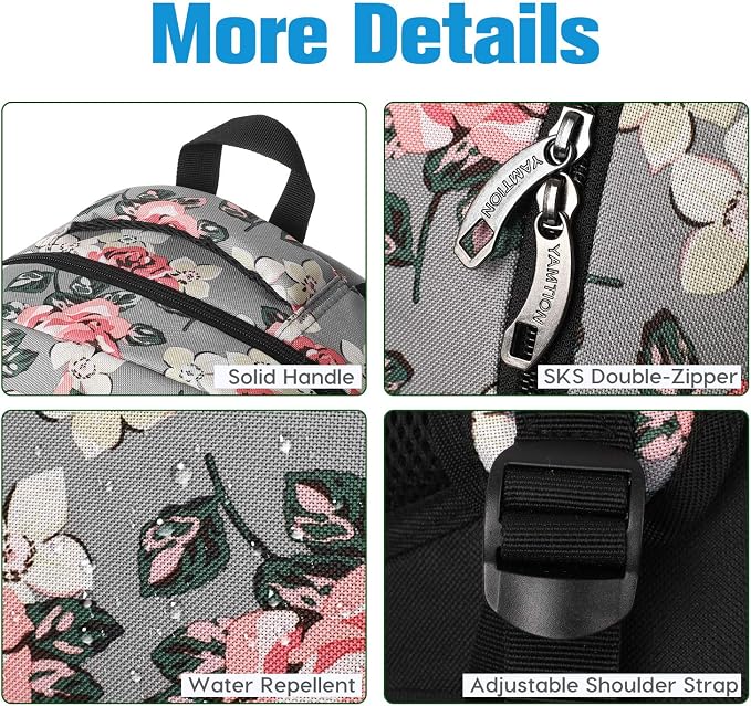 YAMTION Backpack for Women,School Backpack for Teen Girls College Backpack with USB Charging Port,Gray-Flower