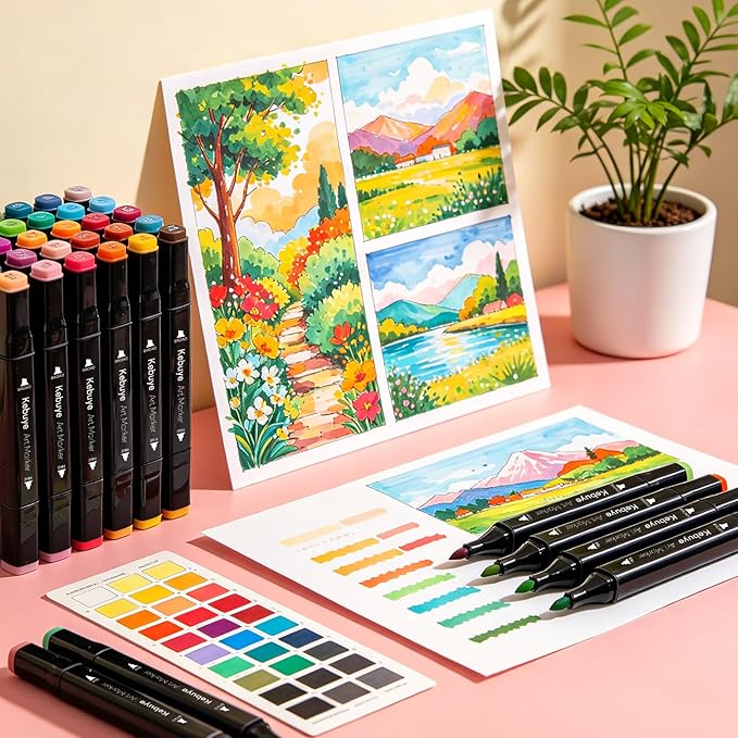 Kebuye 168 Colors Alcohol Markers Set, Professional Drawing Markers for Artist Adult Coloring Books Black Permanent Dual Tip Art Markers with Holder, Coloring Marker for School Sketching Coloring