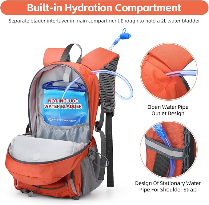 RealCool 30L Lightweight Hiking Backpack, Waterproof Daypack for Camping | 210D tear-resistant nylon, breathable shoulder and back panel, Multi-Compartment,hydration system,reflective strip,bungee net