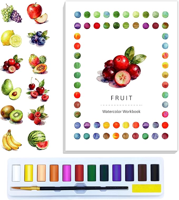 CraftyManor Watercolor Workbook Creative Insect Water Color Paint Book Set with Paints & Brush, 12 Patterns of Original DIY Designs, Beginner-Friendly Adult Coloring Books (FF-SG)