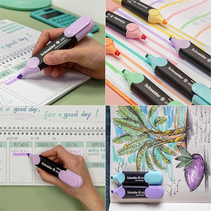 Schneider Pastel Job Highlighter Marker, Chisel Tip, Turquoise, Mint, Lavender, Light Pink, 4 Pack (115098)