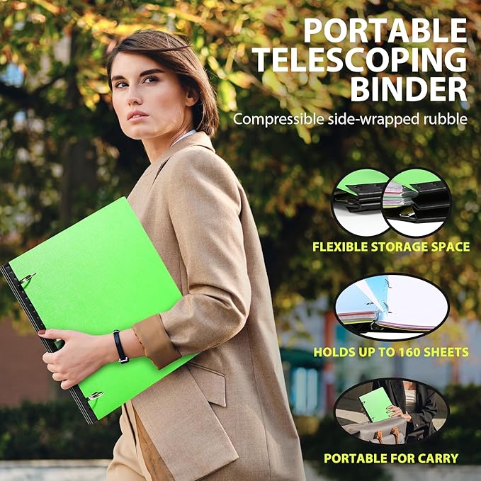 WOT I 4-Pack Telescoping 3 Ring Binder(0.75"), Expandable Flexible Binder - Patented Design for Easy Portability, Holds 8.5"x11" Paper, for School, Office&Home Organization(Blue+Pink+Green+Red)