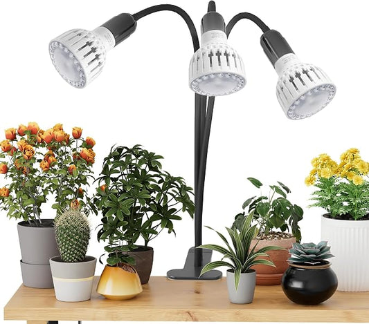 Grow Light,24W (160Watts Equiv) 5000K White Full Spectrum LED Growing Lamp Clip on Desk for Indoor Plants,Bulbs Replaceable & Non-dimmable (Black, 240W)