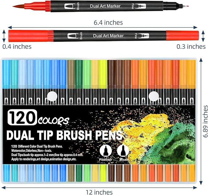 120 Colors Dual Brush Marker Pens Marker Set Artist Fine and Brush Tip Markers For Adult coloring books Note Taking Coloring Writing Drawing Art Supplies