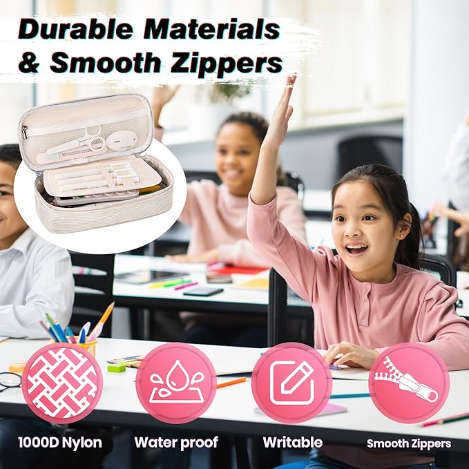 Big Capacity Pencil case,Soft Corduroy Pencil Bag,Cute Pen Case with Handle,Multi-Functional Compartments, Wide Opening Pen Pouch Organizer for Teen Girls Wome