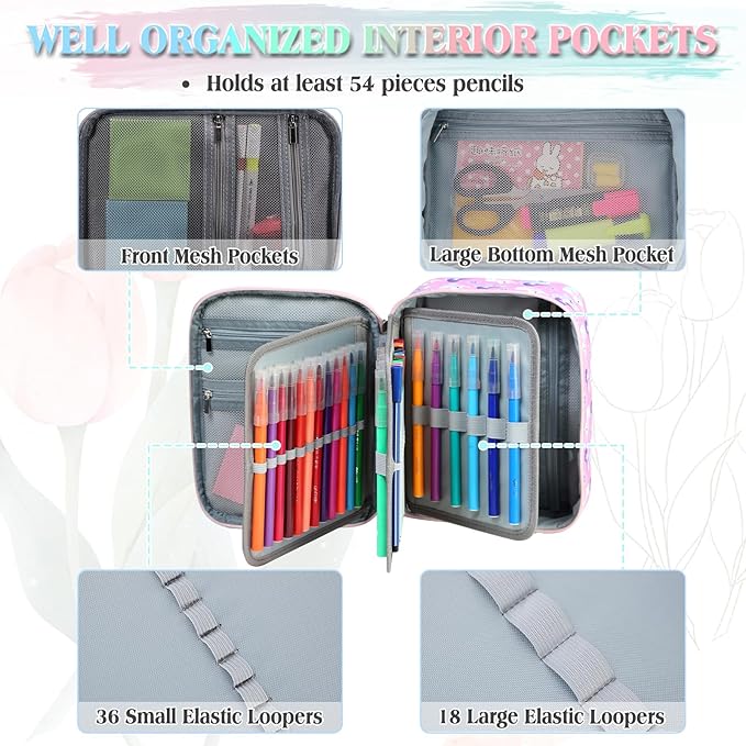 Large Pen Pencil Case,VONXURY High Capacity Art Colored Pencil Pouch Portable Stationery Organizer With 2 Detachable Layers 54 Slots Multiple Zipper Pockets for School Office College