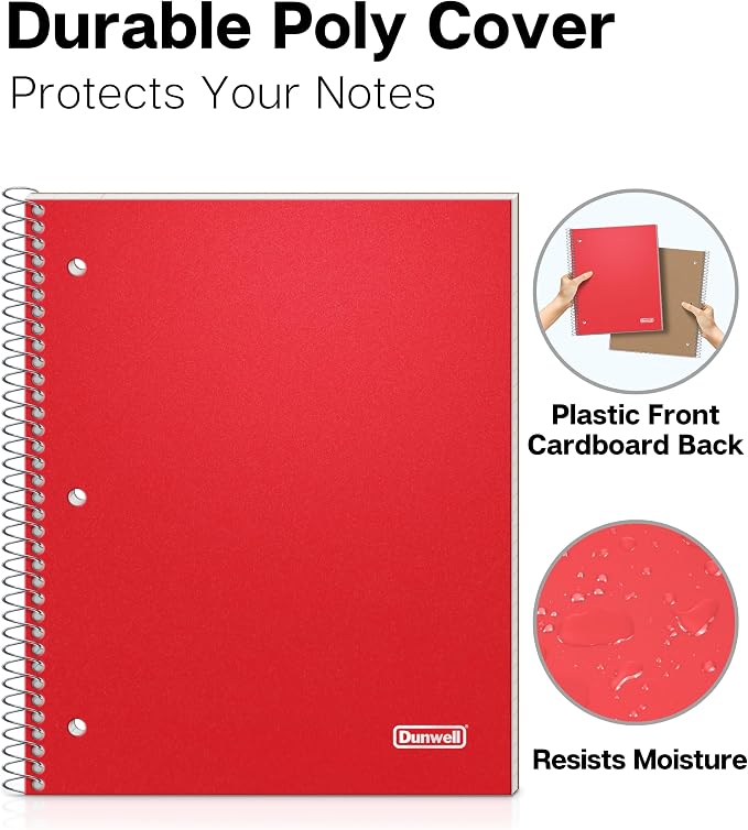 Dunwell 1-Subject College Ruled Spiral Notebook 8.5x11, 100 Sheets, Red