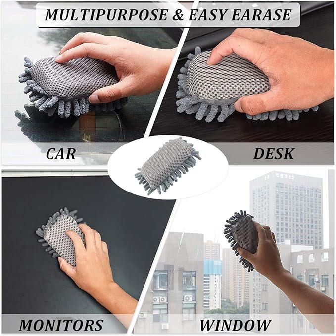 Zonon 4 Pieces Dry Erase Eraser Microfiber Shag Washable Whiteboard Eraser for Markers, Chalk, Home and Office (Gray,Blue and Pink)
