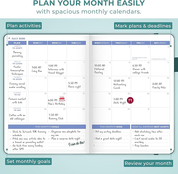 Clever Fox Planner 2nd Edition Dated Jan 2026-Jan 2027 – Colorful Weekly & Monthly Goal Setting Planner, Habit Trackers, Time Management and Productivity Organizer, Gratitude Journal, A5 (Dark Teal)