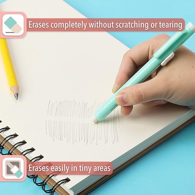 Mr. Pen- Retractable Mechanical Eraser Pens, 6 Pack, Pastel Colors, Latex-Free Precision Pencil Erasers for Artists, Students, Drawing, Sketching & Drafting