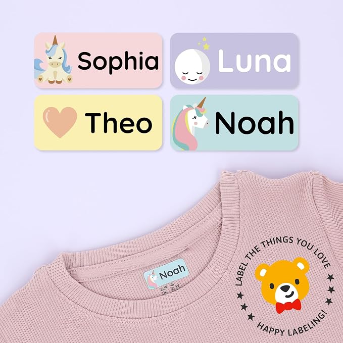 Iron-On Name Labels & Clothing Labels for Nursing Home (120) – Iron On Name Tags & Name Labels for Clothing & Clothes, School & Daycare – Waterproof - Unicorn