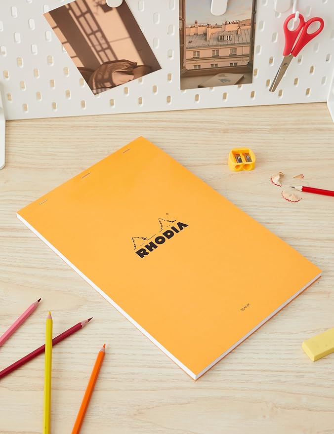 Rhodia Classic Staple Bound Blank Paper Pad 8.25 X 12.5 (N 19), Orange, 19000C