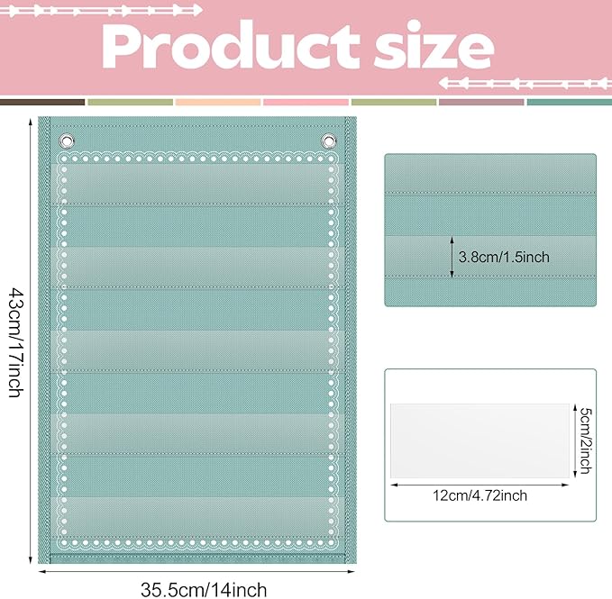 Gueevin 6 Set Magnetic Pocket Chart with 5 Clear Pockets and 30 Dry Erase Cards Painted Classroom Schedule Pocket Chart for Whiteboard Class Demonstrations(Vintage Color,Stripes Pattern)