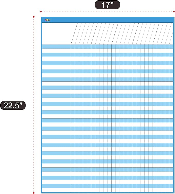 12 Pack Multi-Color Dry Erase Incentive Chart/Chore/Responsibility/School Attendance/Homework Progress Tracking Chart with 2112 Reward Star Stickers, (17" x 22.5")