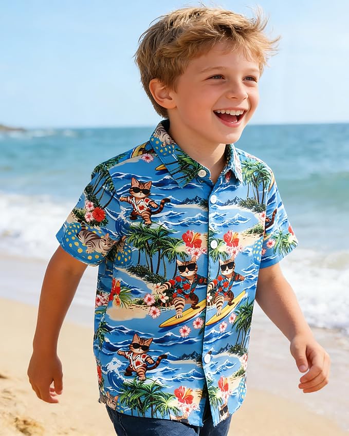Enlifety 2-10T Kids Hawaiian Shirt Boys Short Sleeve Button Down Shirts Hawaii Summer Casual Blouse