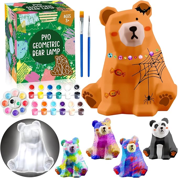 FUNZBO Paint Your Own Bear Lamp Kit - Arts and Crafts Supplies Painting Kits for Teens Adults, DIY Night Light Bear