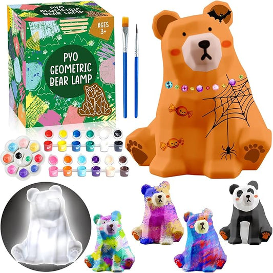 FUNZBO Paint Your Own Bear Lamp Kit - Arts and Crafts Supplies Painting Kits for Teens Adults, DIY Night Light Bear