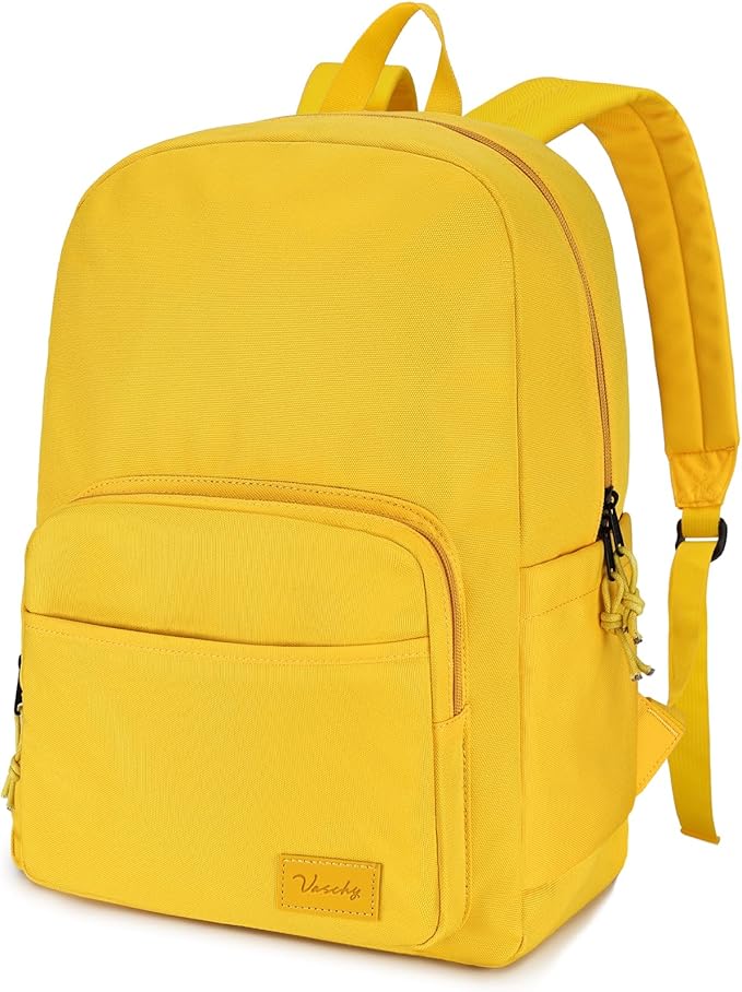 VASCHY School Backpacks, Lightweight Bookbag Schoolbag for Boys Girls Casual Basic Simple Daypack for Women Yellow