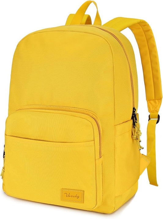 VASCHY School Backpacks, Lightweight Bookbag Schoolbag for Boys Girls Casual Basic Simple Daypack for Women Yellow
