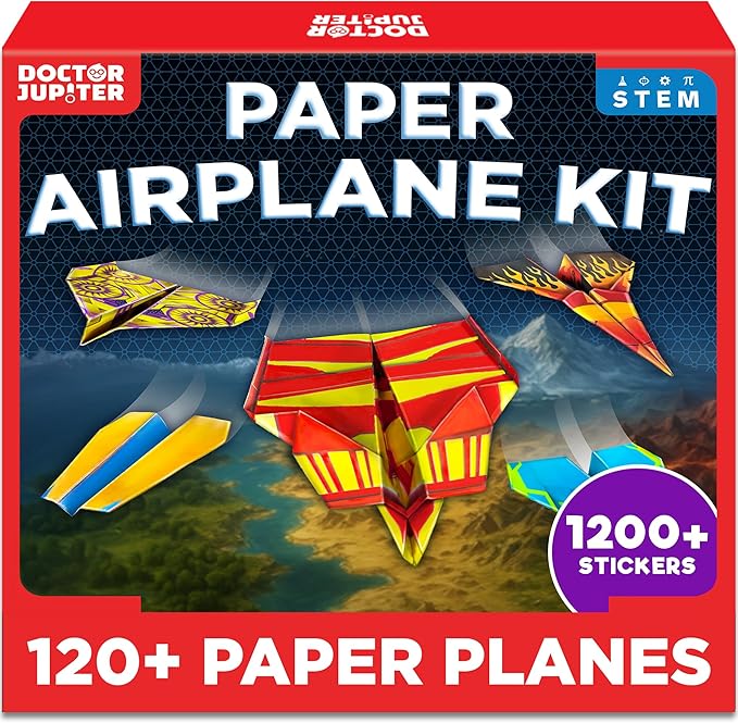 Doctor Jupiter Paper Airplane Book Kit for Kids Ages 6+ | Make & Fly 120+ Paper Airplanes with 1200+ Stickers | Birthday Gift Ideas for 6-7-8-9-10 Year Old Boys & Girls | STEM Airplane Toy, Craft Kit