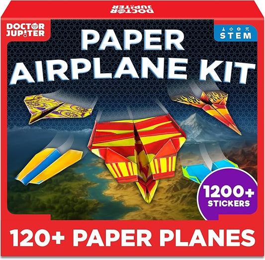 Doctor Jupiter Paper Airplane Book Kit for Kids Ages 6+ | Make & Fly 120+ Paper Airplanes with 1200+ Stickers | Birthday Gift Ideas for 6-7-8-9-10 Year Old Boys & Girls | STEM Airplane Toy, Craft Kit