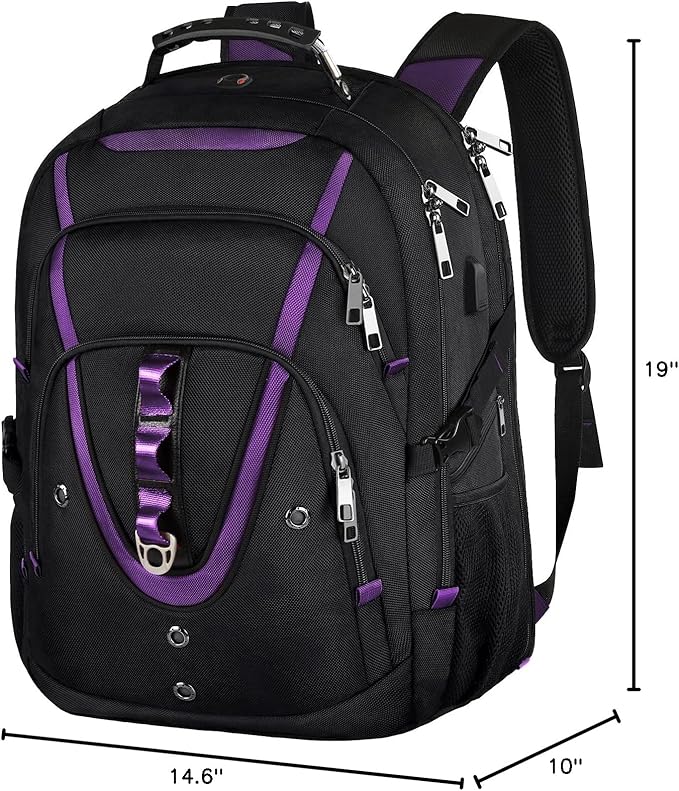 18.4 inch Travel Backpack Men Women, 55-60L Extra Large Laptop Backpack RFID Anti Theft TSA Friendly Flight Approved Backpacks, Water Resistant College School Heavy Duty, Purple