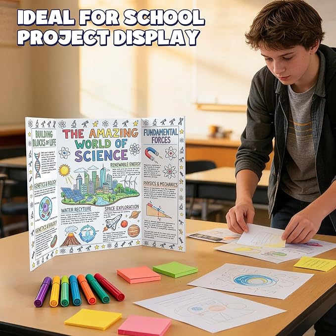 AKONEGE 3 Pack White Trifold Poster Board 24" x 16" Foam Core, Small Tri Fold Foam Poster Boards for Presentations, Science Fair Display, Photo Display, Office & School Projects, Event Exhibitions