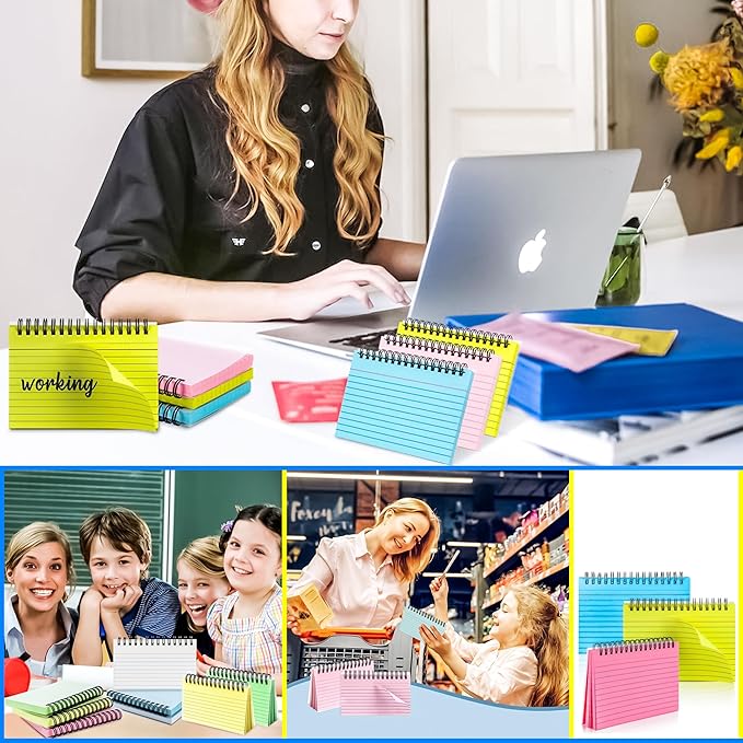Colorful 150 Pcs Spiral Index Cards 4x6 Inch Flash Cards with Ring Lined Note Card Book Flashcards, Colored Ruled Card Pad Index Note Books 4 x 6 Notecards for Studying School Supply College