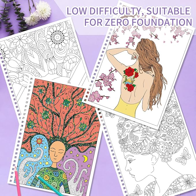 Kalysky Adult Coloring Book for Women,2Pack Mindfulness Coloring Books for Adults Relaxation Anxiety and Depression,Spiral Bound,Relaxation Arts and Crafts for Women